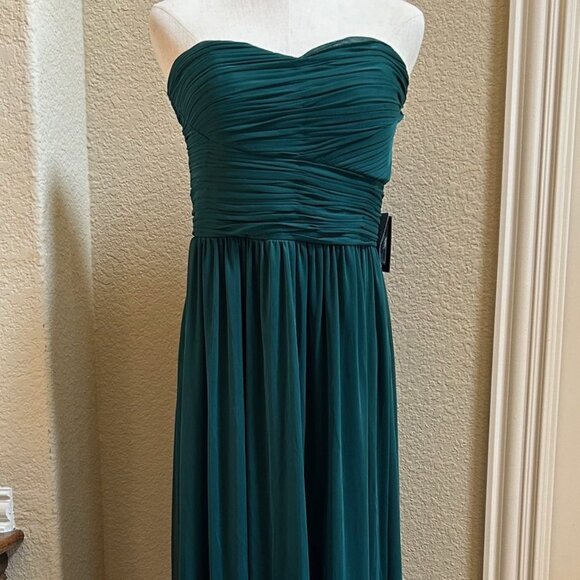Marina Gown Hunter Green Strapless Ruched Sweetheart Neck Size 12 - Picture 2 of 9